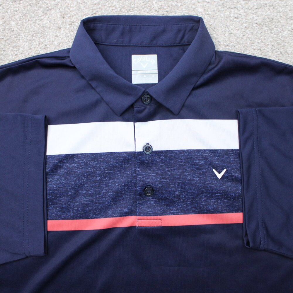 Callaway Polo Shirt Mens Large Blue Opti-Dri‎ Golf 100% Polyester Short Sleeve